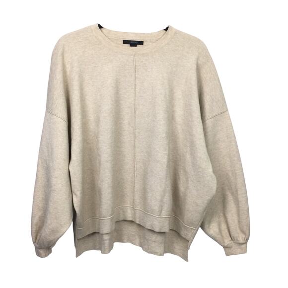 Forever 21 Drop Shoulder Boxy Oversized High Low Crew Neck Tan Pullover Sz S - Picture 1 of 12